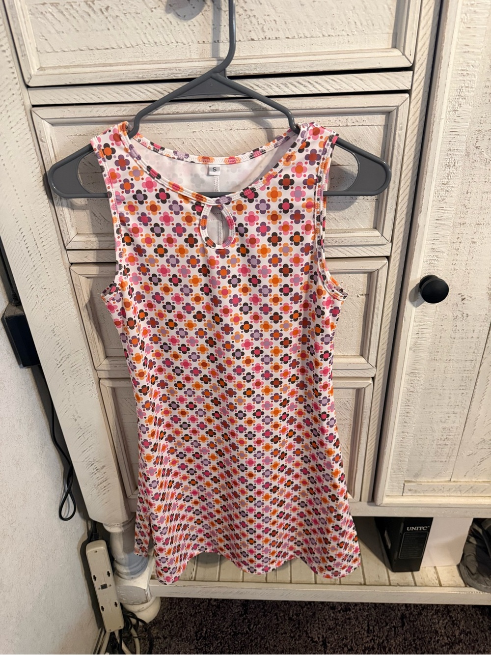 Sleeveless Floral Print Mini Dress in Pink & Orange